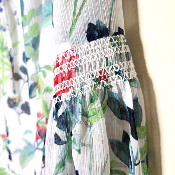 Tommy Hilfiger Blouse Size M Botanical Tie Smocking Long Sleeve Lined Multicolor - Picture 3 of 13